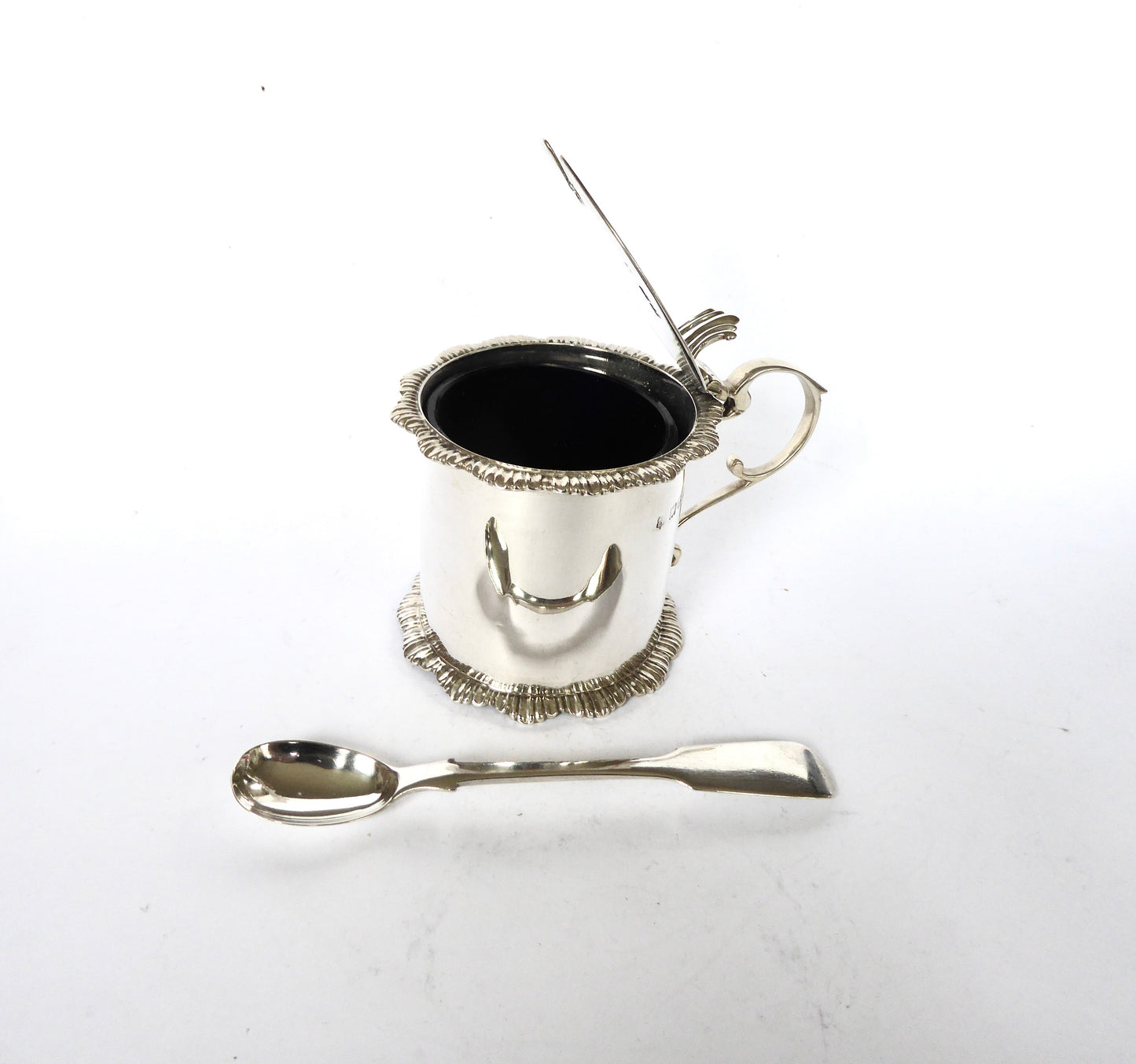 Antique Silver Mustard Pot & Spoon