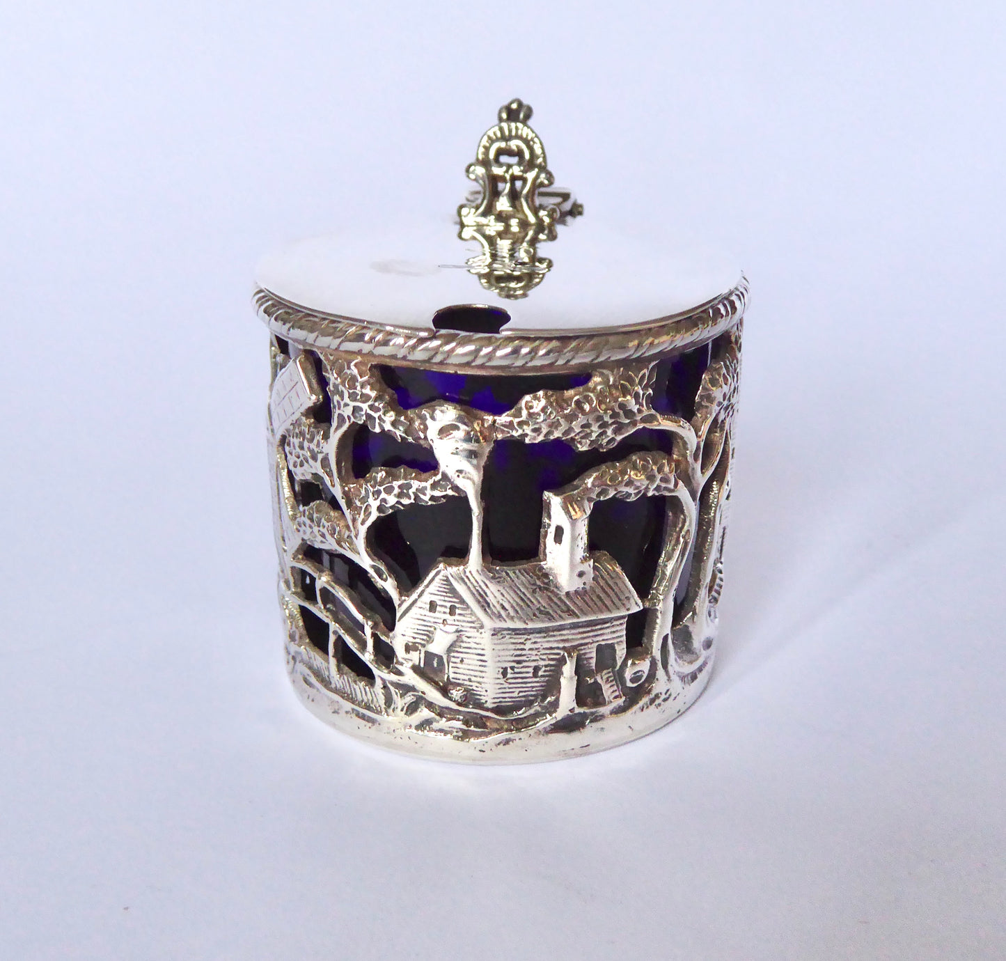 Irish Silver Mustard Pot - Farmyard Design