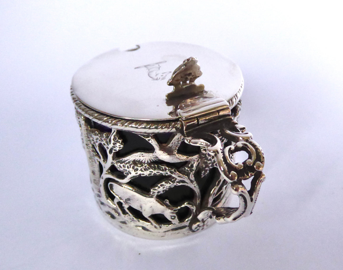 Irish Silver Mustard Pot - Farmyard Design