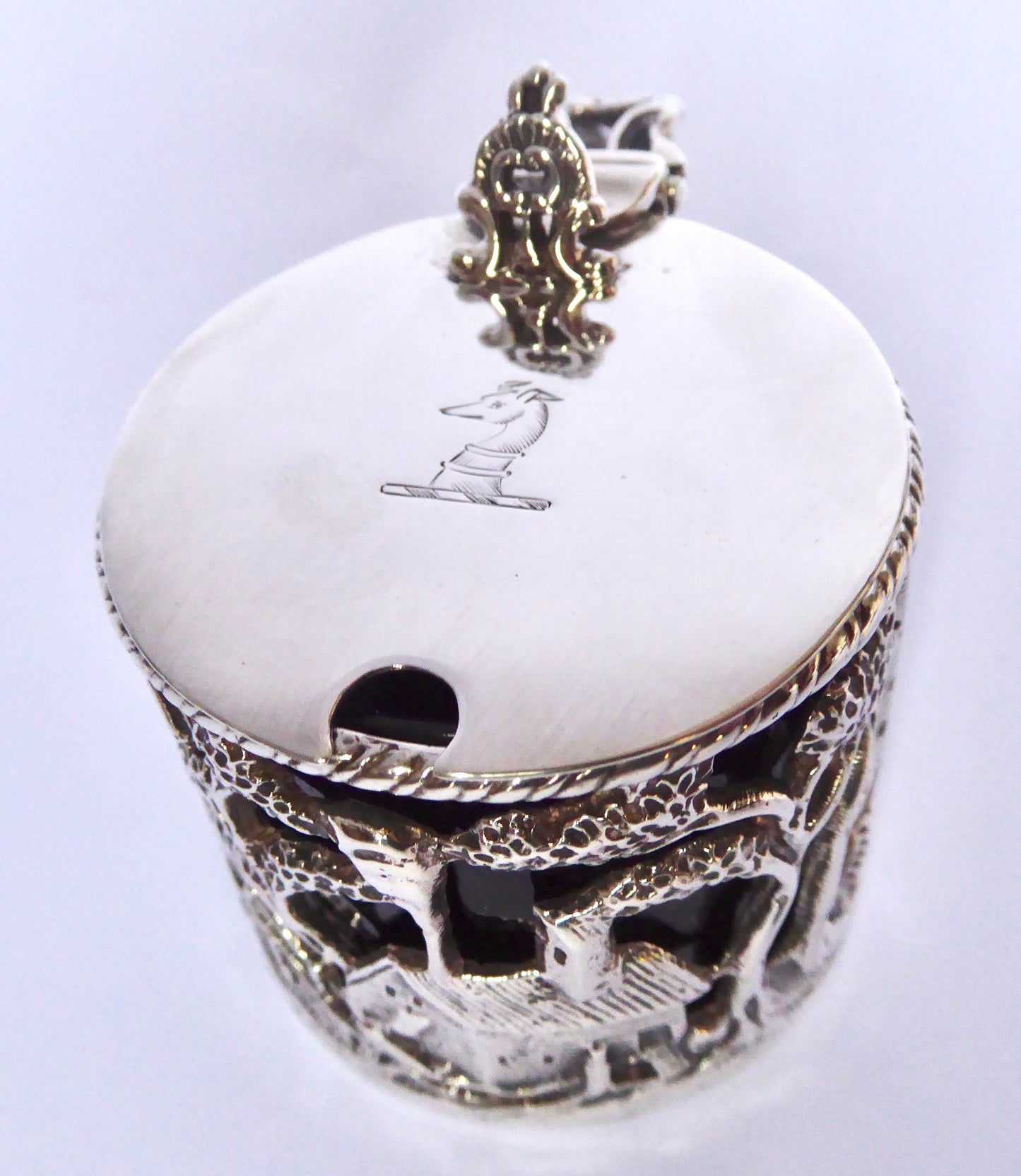 Irish Silver Mustard Pot - Farmyard Design