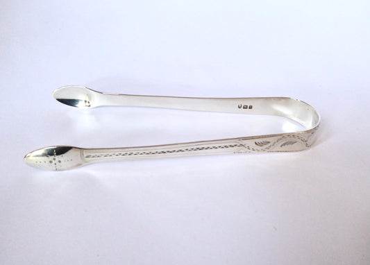 Bright Cut Silver Sugar Tongs 1796