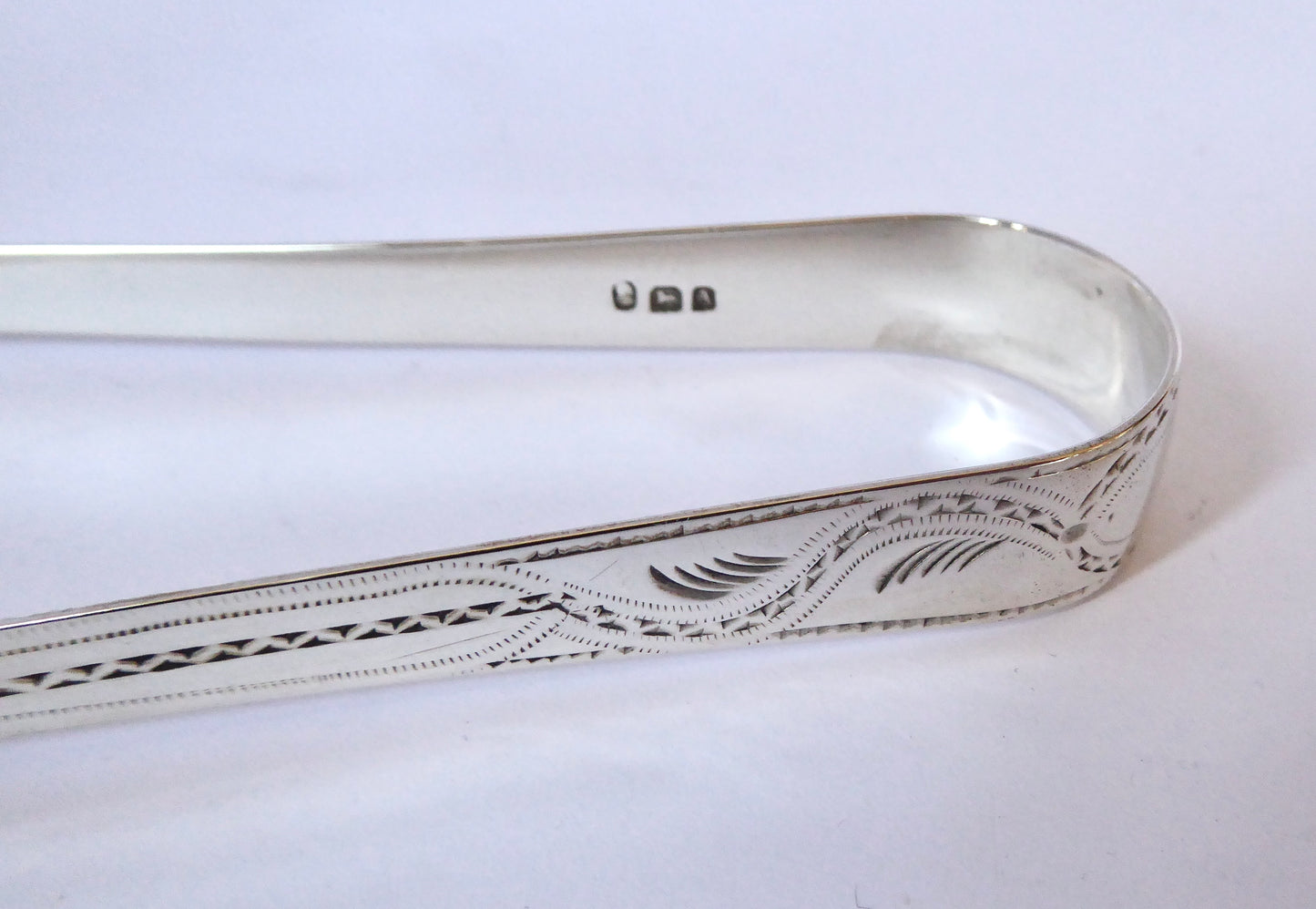 Bright Cut Silver Sugar Tongs 1796