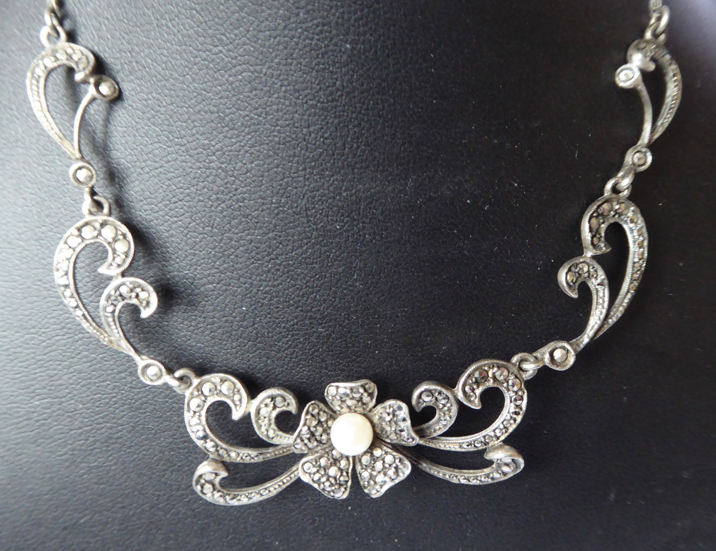 Marcasite Flower Head Necklace
