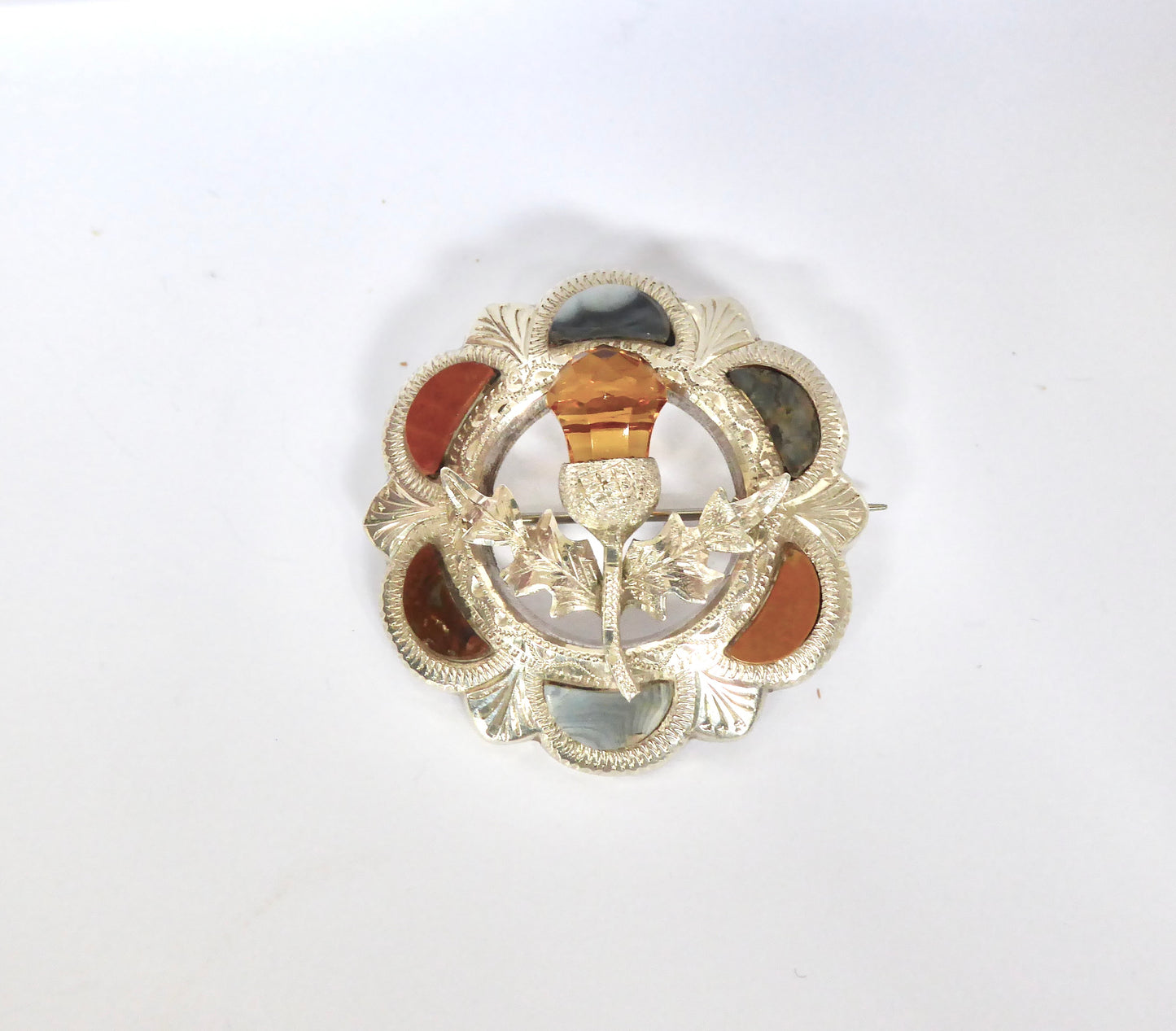 Silver & Agate Thistle Brooch