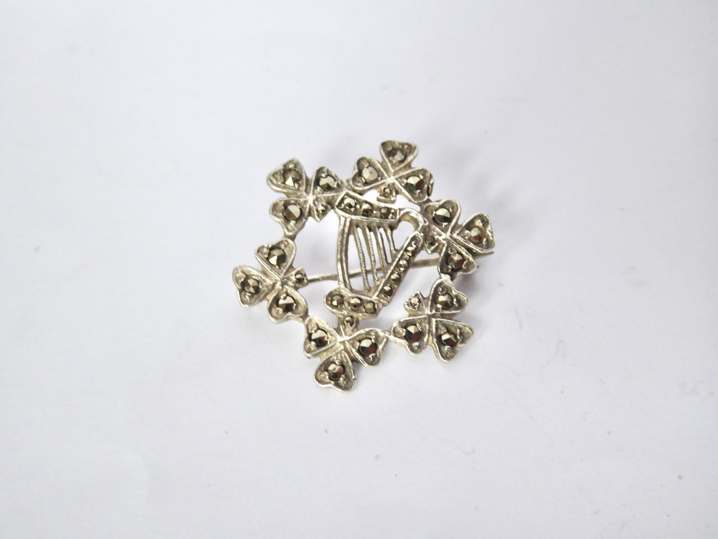 Silver Harp & Shamrock Brooch