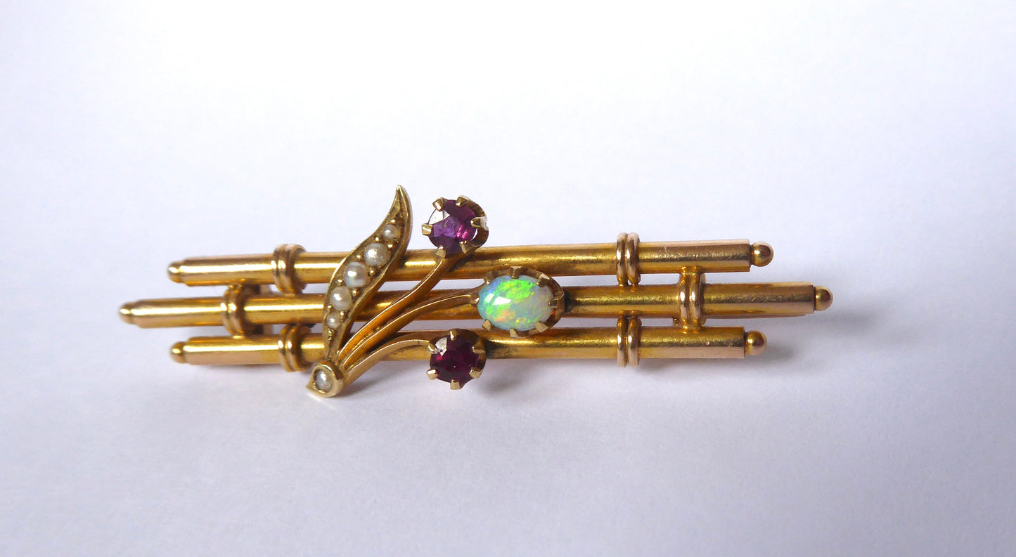 Opal, Garnet & Pearl Brooch