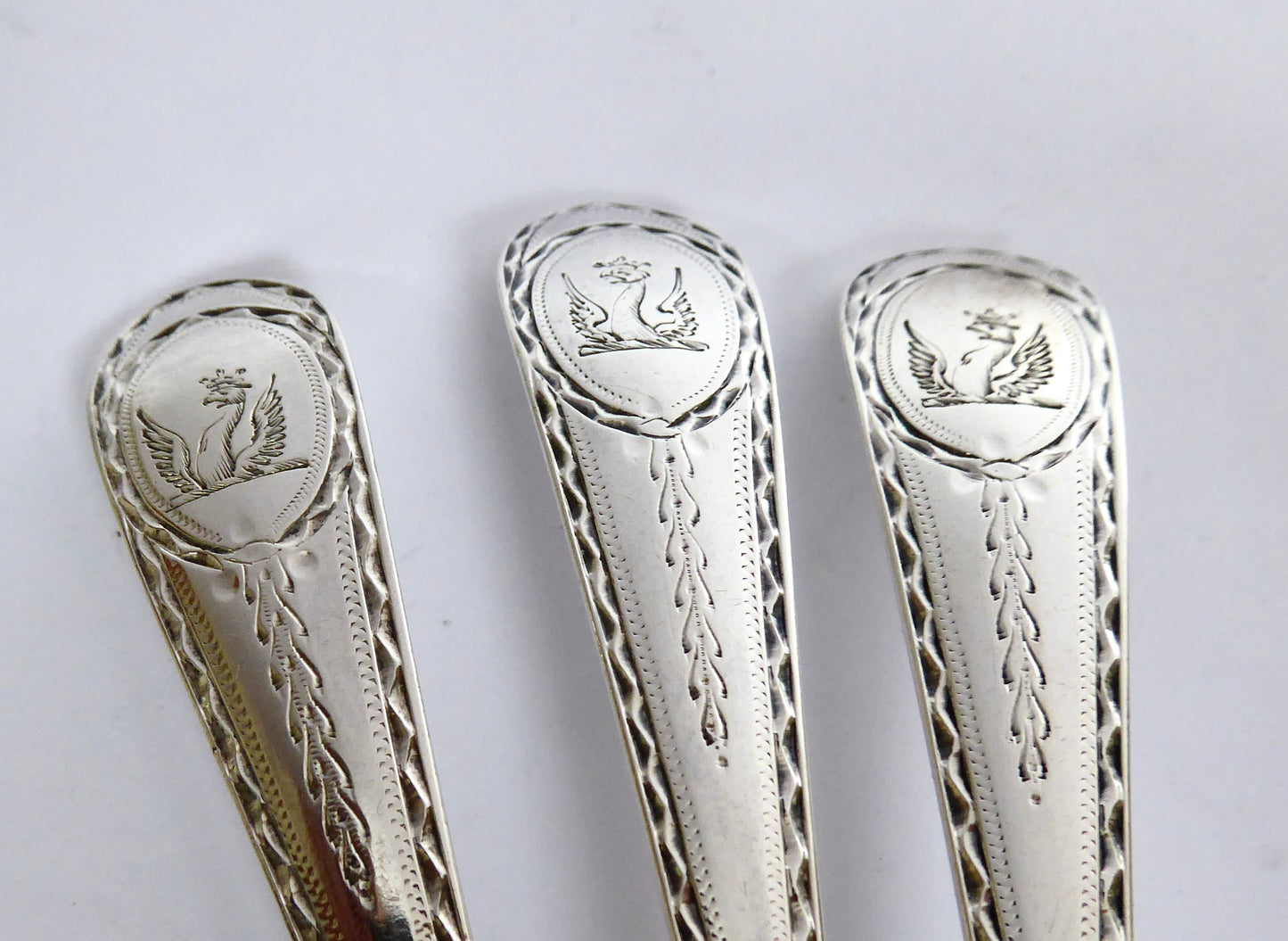 Set of 12 Irish Bright Cut Dessert Spoons C. 1777