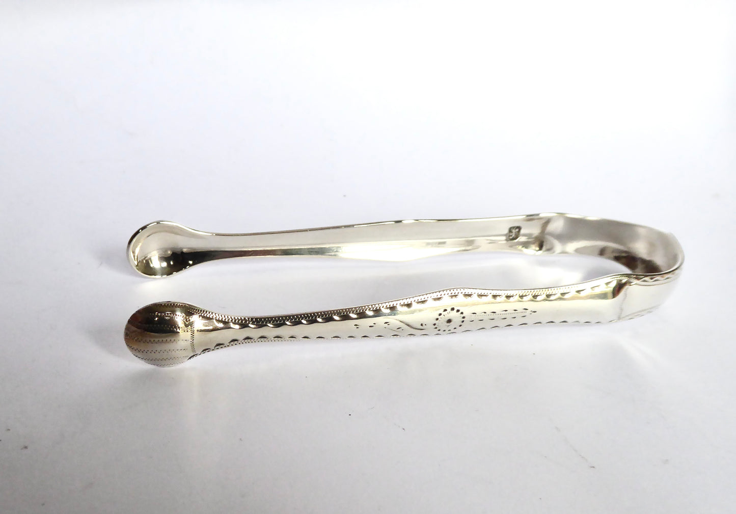 Bright Cut Silver Sugar Tongs