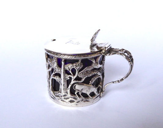 Irish Silver Mustard Pot - Farmyard Design