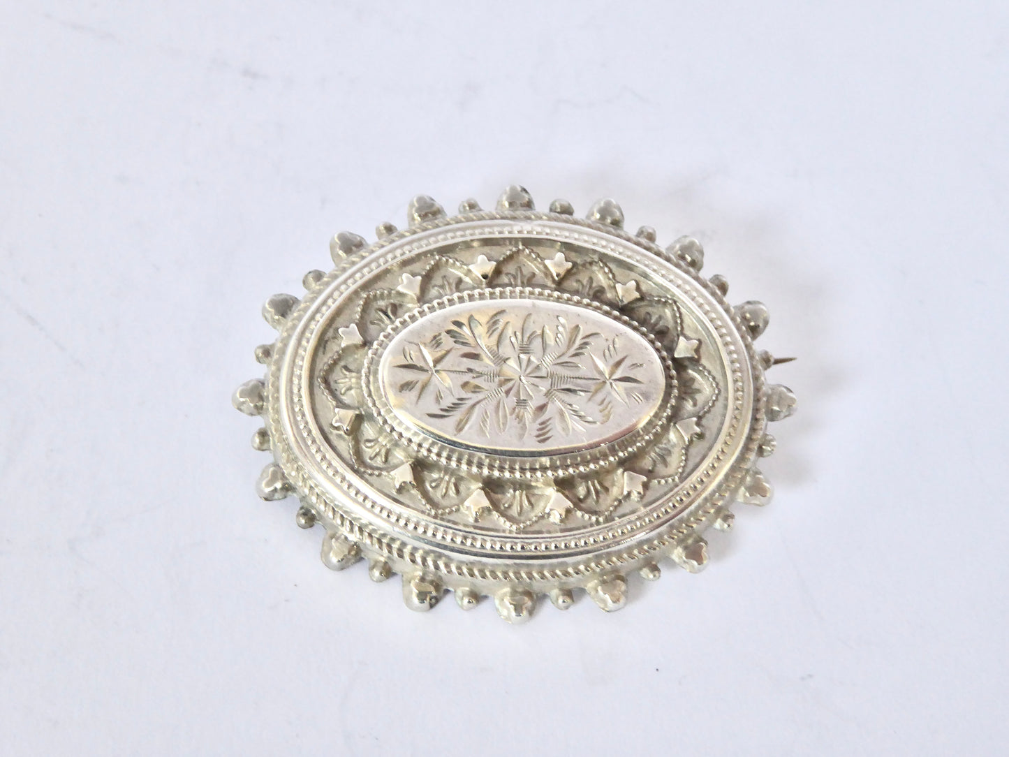 Victorian Oval Silver Brooch