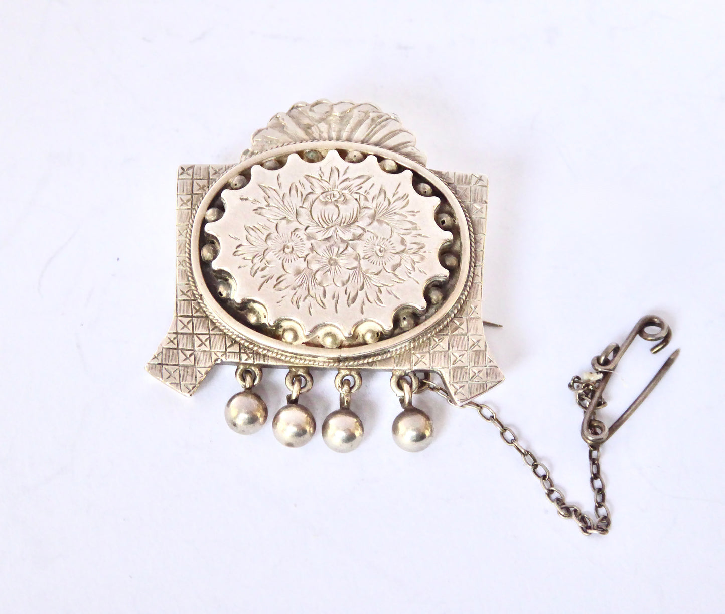 Engraved Victorian Silver Brooch