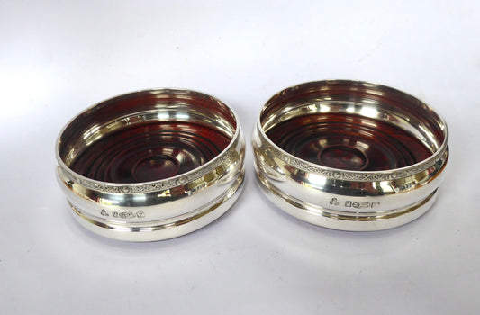 Irish Silver Wine Coasters- Celtic Border