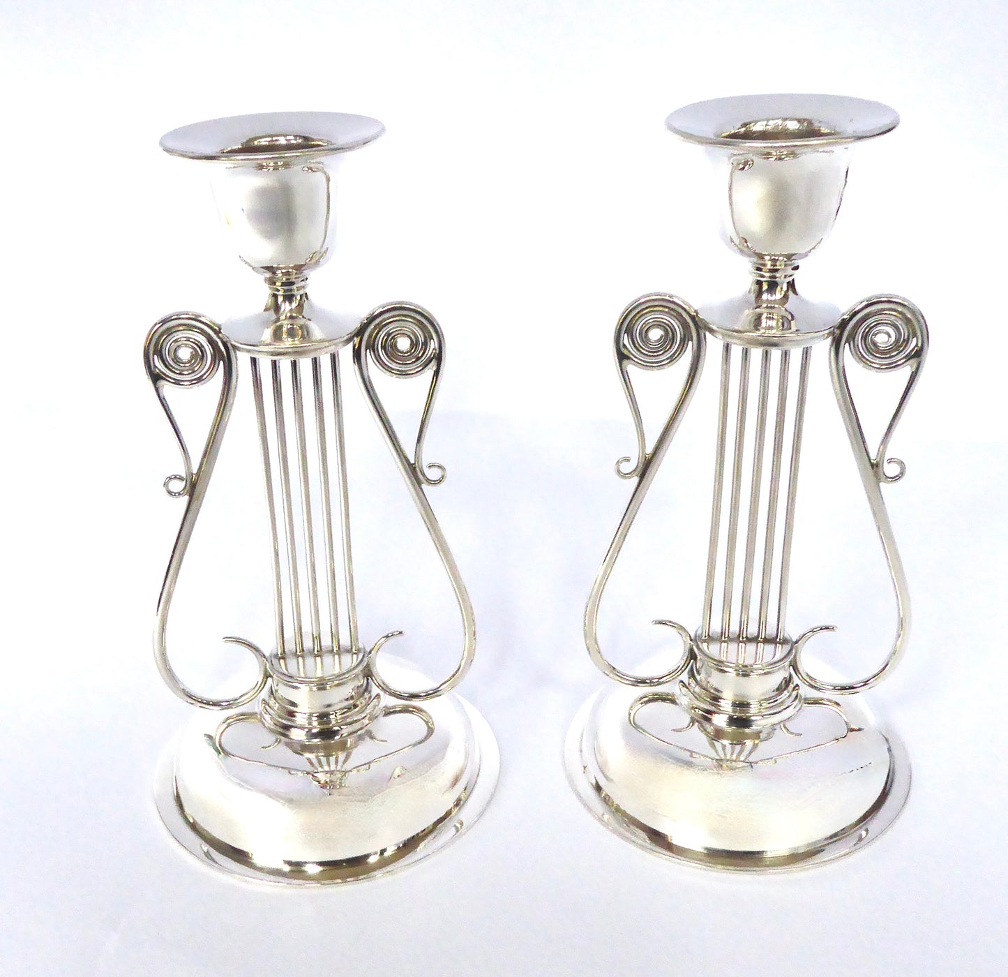 Victorian Silver Lyre Candlesticks 1897