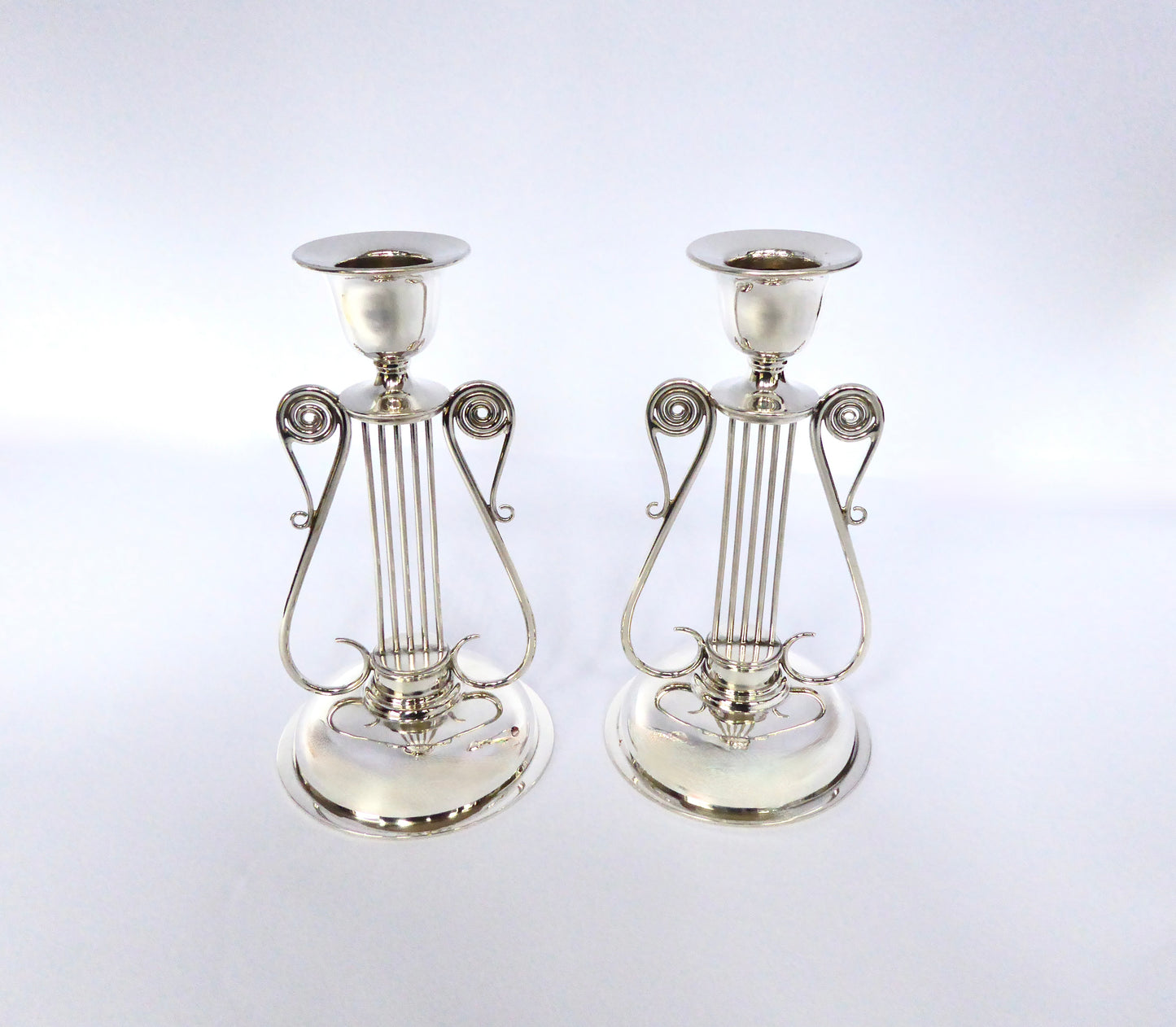 Victorian Silver Lyre Candlesticks 1897