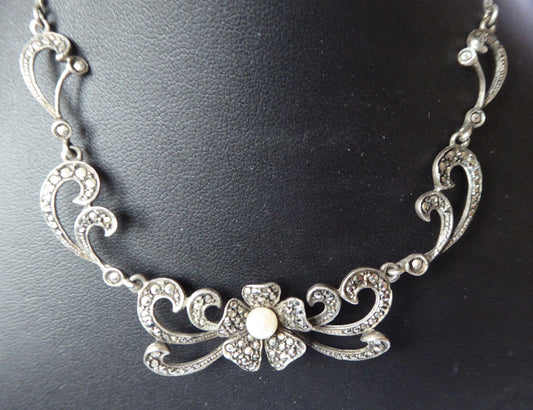 Marcasite Flower Head Necklace