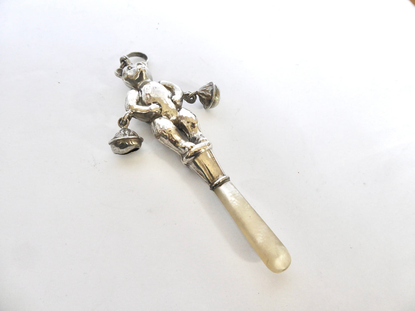 Silver Teddy Bear Rattle 1949