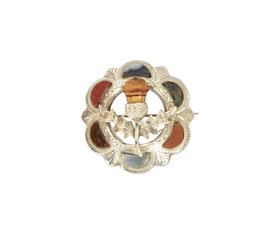 Silver & Agate Thistle Brooch