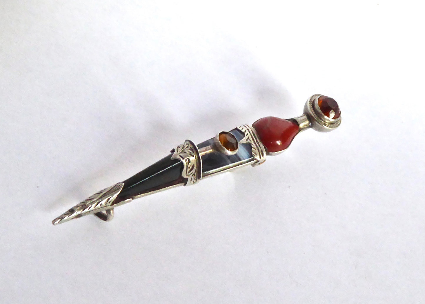 Silver and Agate Dirk Brooch