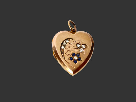 Gold Heart Locket With Diamonds & Sapphires