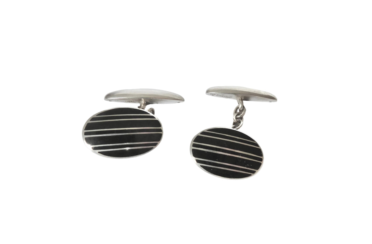 Black Enamel on Silver Cufflinks