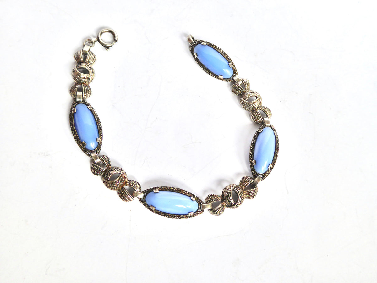 Vintage Silver Bracelet - Blue Panels